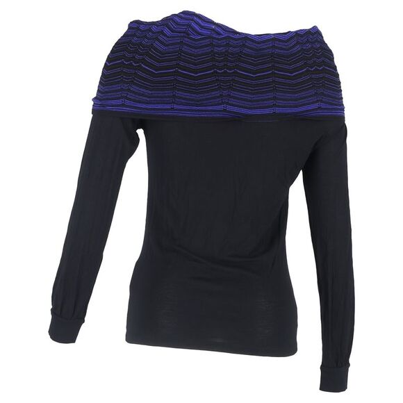 M Missoni Cowl Neck Detail Long Sleeve T-Shirt inBlack Cotton
